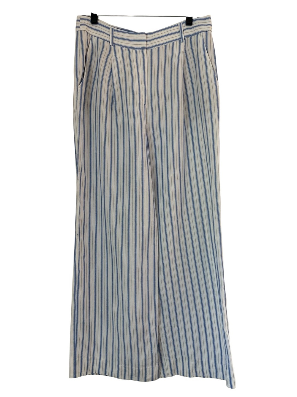 LOFT High-Waist Blue White Linen Viscose Striped Wide-Leg Pants Summer 23 Coast